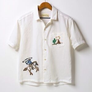 AEROPOSTALE Rare Western Embroidered Camp Collar Shirt | Cowboy Cactus | Fits M